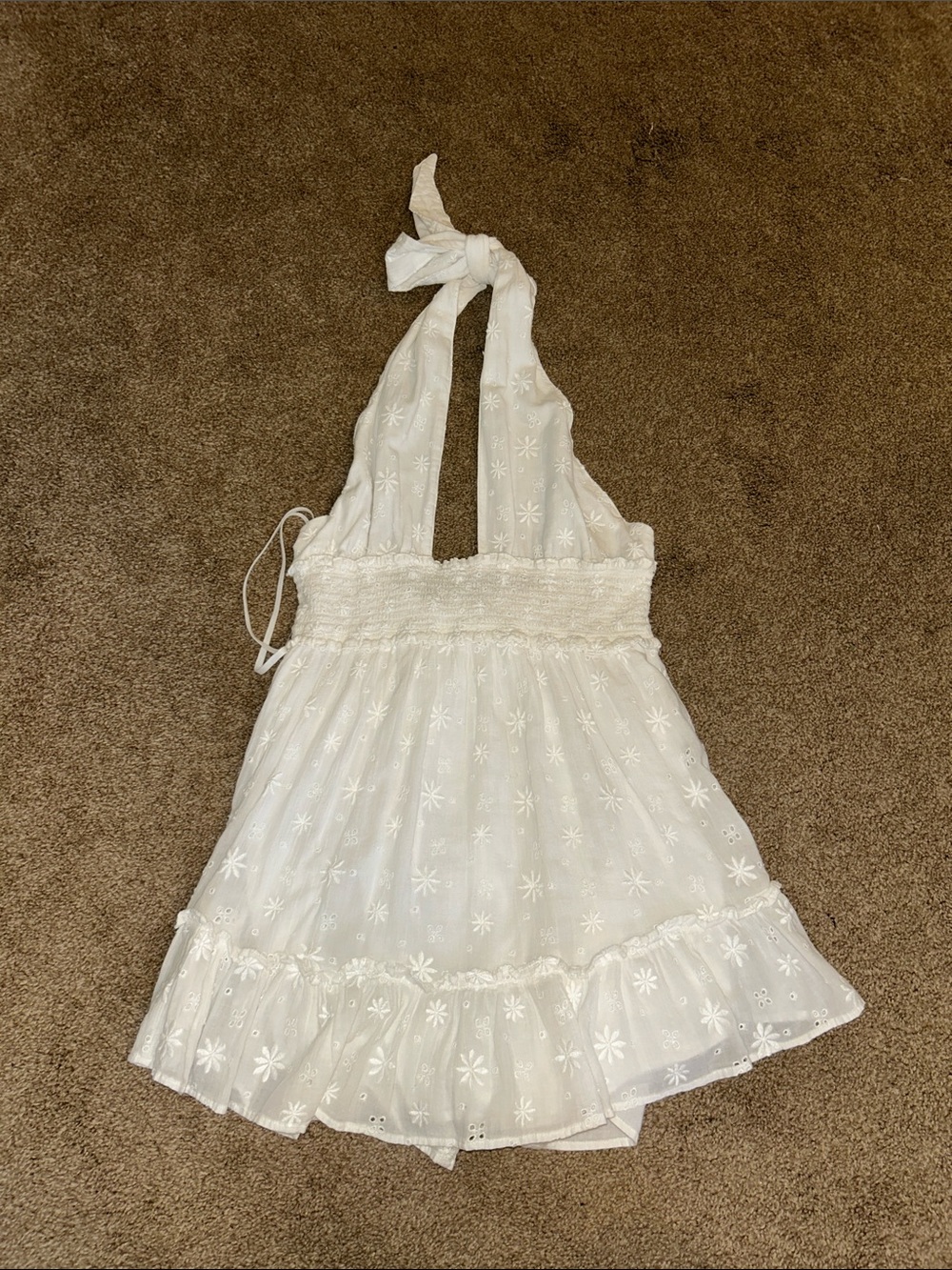 aerie White Halter Eyelet Smocked Sundress